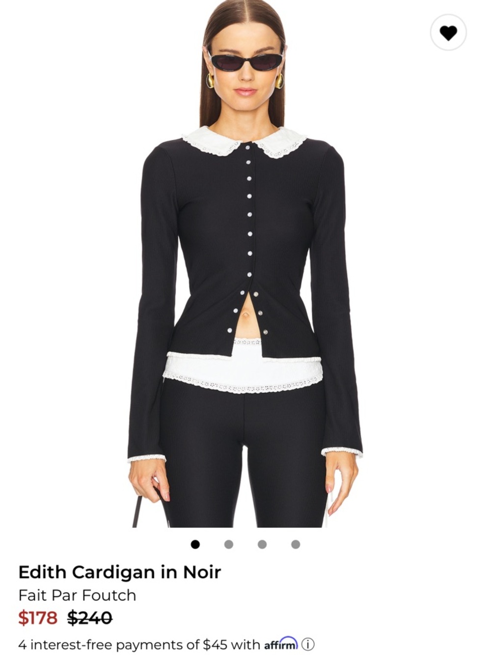 Fait Par Foutch Edith Black Cardigan with White Lace Collar